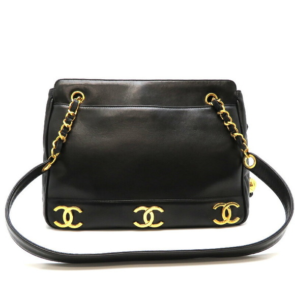 Chanel Triple Lambskin Shoulder Black Chain Bag Coco - Picture 1 of 8